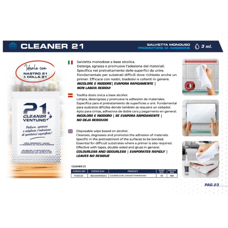 SALVIETTE MONOUSO PRETRATTAMENTO CLEANER COLLA 21