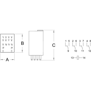 RELE INDUSTRIALE 3A 12V AC - 4 SCAMBI - INNESTO SU ZOCCOLO