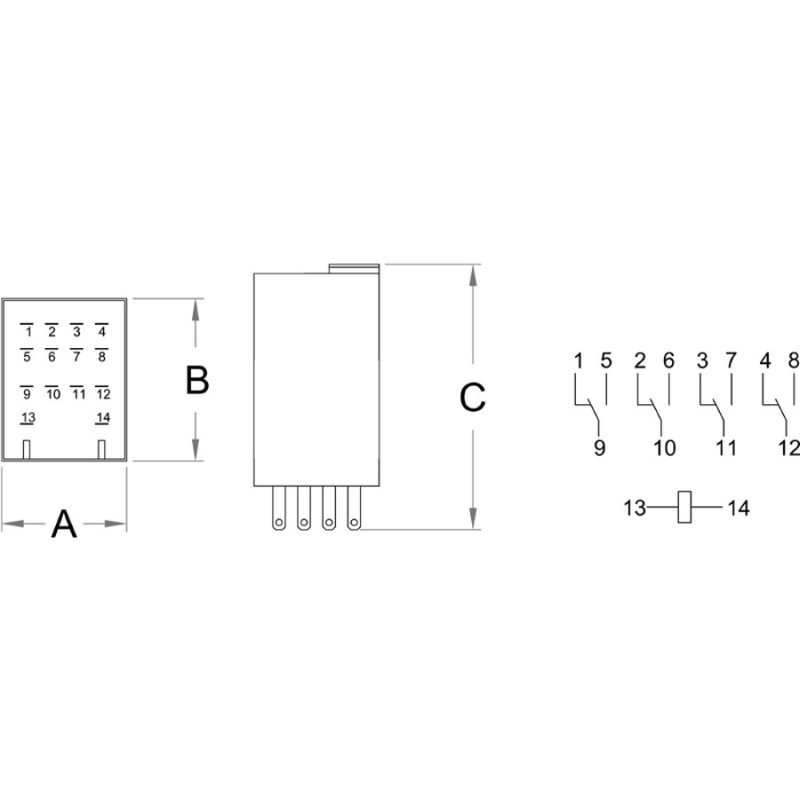 RELE INDUSTRIALE 3A 12V AC - 4 SCAMBI - INNESTO SU ZOCCOLO