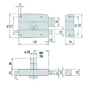 SERRATURA APPLICARE CATENACCIO E SCROCCO DOPPIO CILINDRO FISSO 50521 - mm.60 SX (50521602)