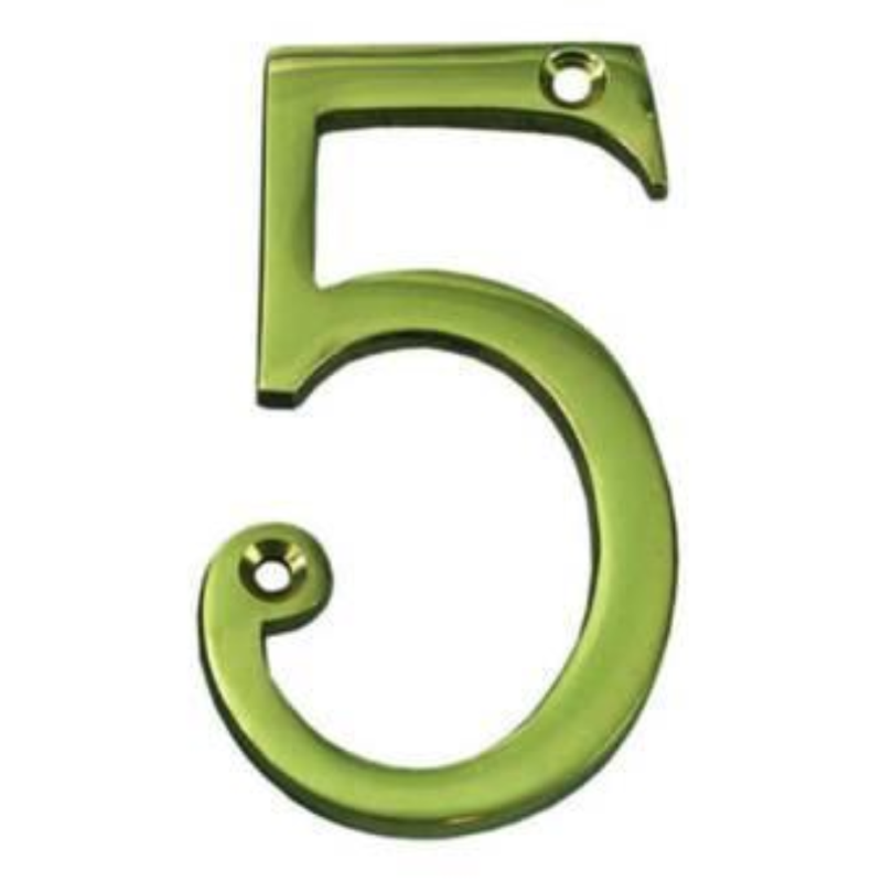 NUMERO CIVICO "5" INGLESE IN OTTONE LUCIDO
