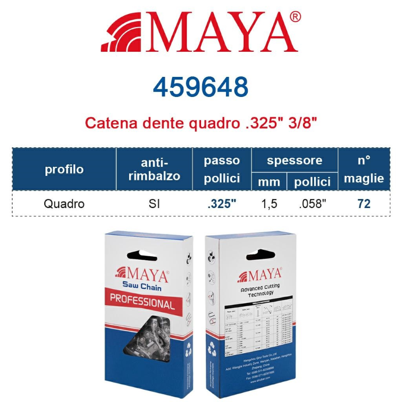 CATENA MAYA PER MOTOSEGA - mgl.72 passo .325", sp.058" (mm.1,5) - MY58J F/C 72