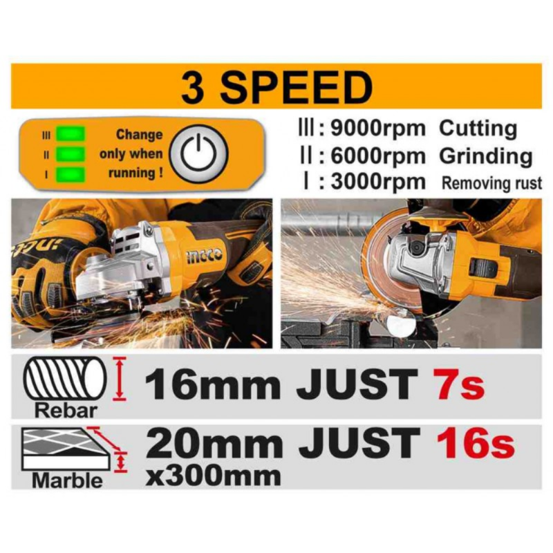 SMERIGLIATRICE ANGOLARE BRUSHLESS INGCO MM.115 - 1000W CON 2 BATTERIE 4Ah 20V E DISCHI