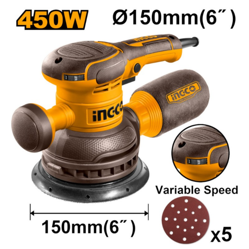 LEVIGATRICE ROTORBITALE INGCO 450W CON 5 PZ CARTA ABRASIVA