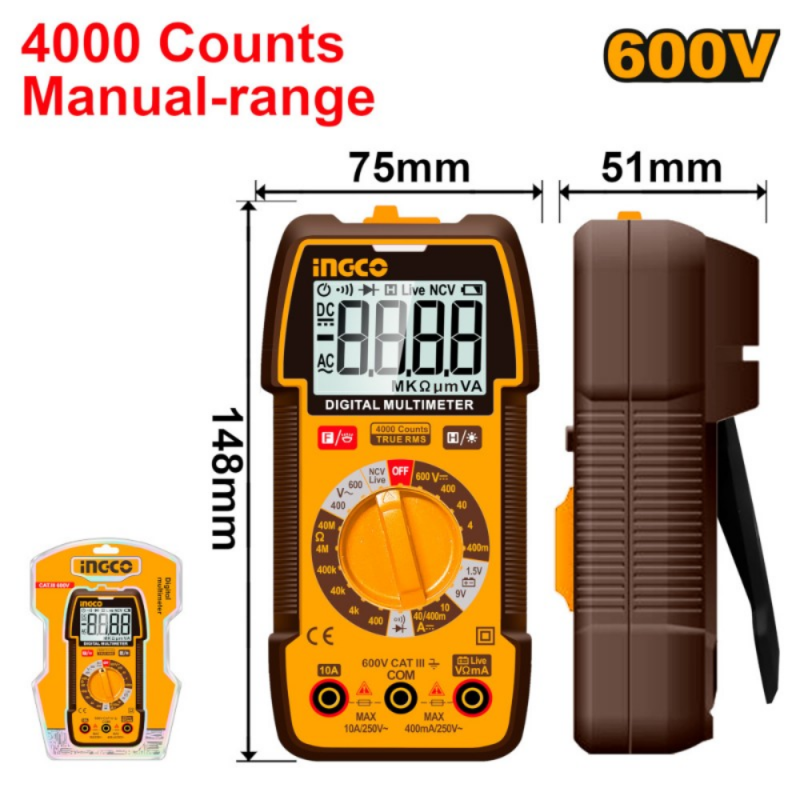 TESTER MULTIMETRO DIGITALE 600V INGCO - 45X148