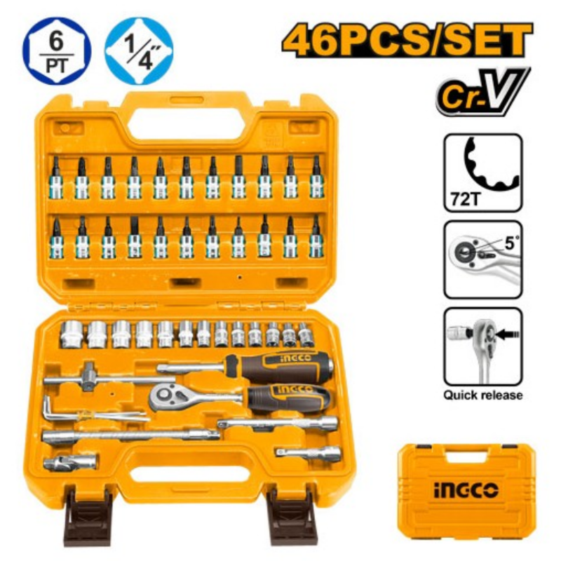 SET VALIGETTA CHIAVI A BUSSOLA CON 46 PEZZI DA 1/4" INGCO